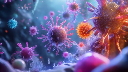 Colorful Virus Under Microscope