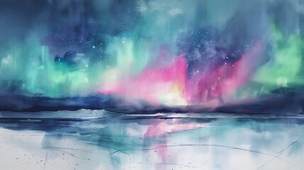 Obraz premium Expressive watercolor aurora australis over antarctic landscape