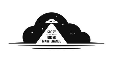 Caution Under maintenance with flat ufo and cloud icon. For infographic, banner, poster, web, warning, sign, label. Isolated on white background. Vector Illustration © hanara