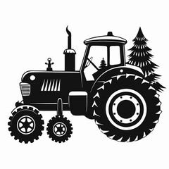 Christmas Farm tractor Black silhouette