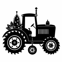 Christmas Farm tractor Black silhouette
