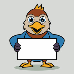 Cute eagle holding white blank sign illustration
