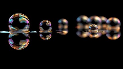 Colorful Bubbles Floating on Black Surface