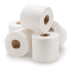 Rolls of biodegradable toilet paper isolated on white background.