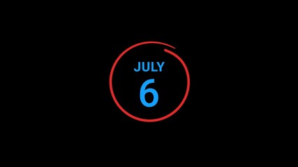 6th July calendar date Animation