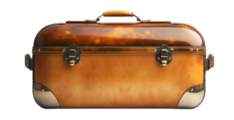 a brown and tan suitcase. 