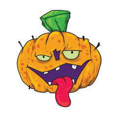 Halloween pumpkin head jack smiling with tongue sticking out. with white background.