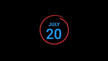 20th July calendar date Animation