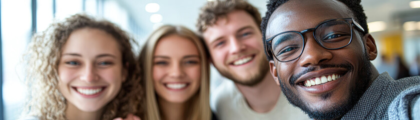 Happy Colleagues Taking Selfie in Bright Office Teamwork and Success Concept