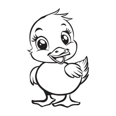 Fototapeta premium Baby Duck Outline Clipart - Duck Vector illustration in black and white