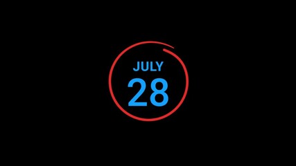 28th July calendar date Animation