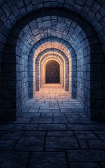 Fototapeta premium Stone arches leading to a mysterious illuminated passageway.