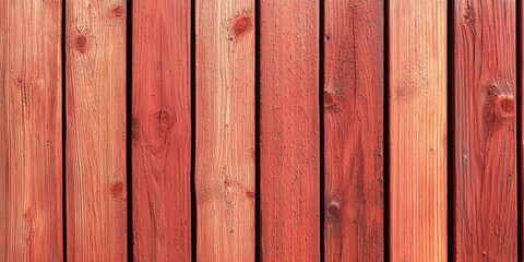 Fototapeta premium Texture of wooden planks arranged vertically on a vibrant red-brown background.