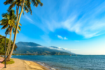 Sea and mountains in the city of Ilhabela on the northern coast of the state of Sao Paulo