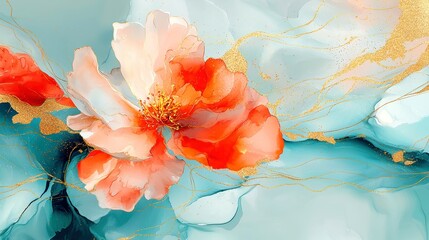 Luxurious Abstract Floral Wallpaper, Elegant golden line art intertwined with botanical leaves, watercolor textures create a sophisticated backdrop for banners and packaging.