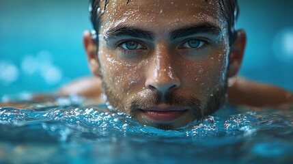 Fototapeta premium A man is swimming in a pool with his face in the water