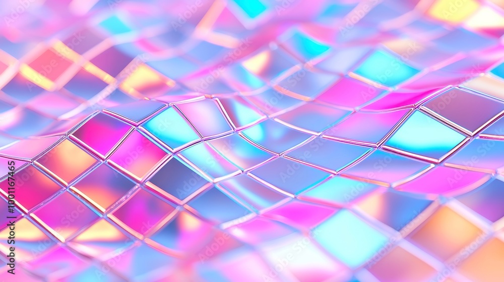 Poster vibrant geometric mosaic, an intricate arrangement of colorful tiles displaying a detailed pattern, 