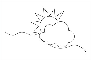 Continuous one line Sun and cloud drawing of isolated outline vector illustration