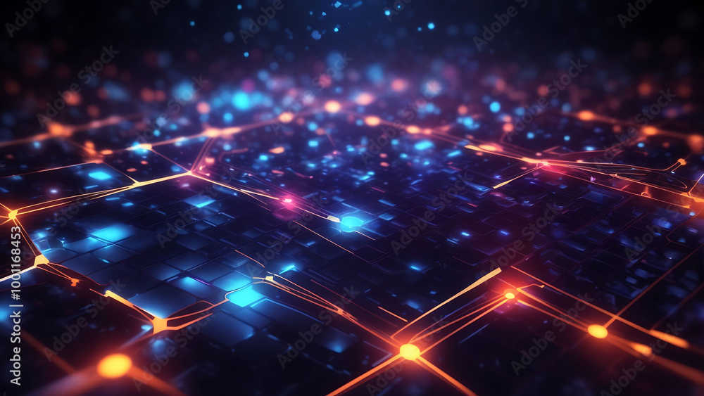 Poster abstract futuristic digital network with glowing lines and nodes, representing connectivity, technol
