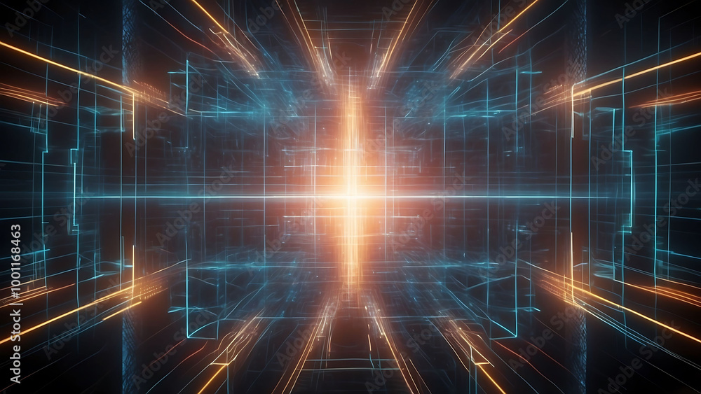 Poster abstract digital background with glowing lines and light.