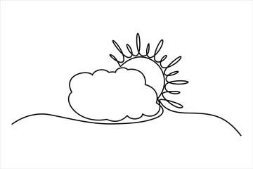 Continuous one line Sun and cloud drawing of isolated outline vector illustration