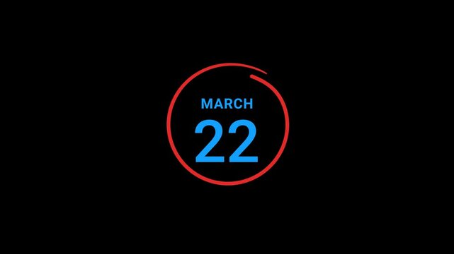 22th March calendar date Animation