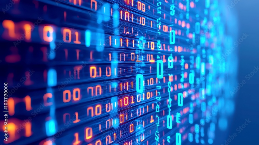 Poster digital matrix, a vivid tapestry of binary codes and flowing data streams, enveloping a futuristic c