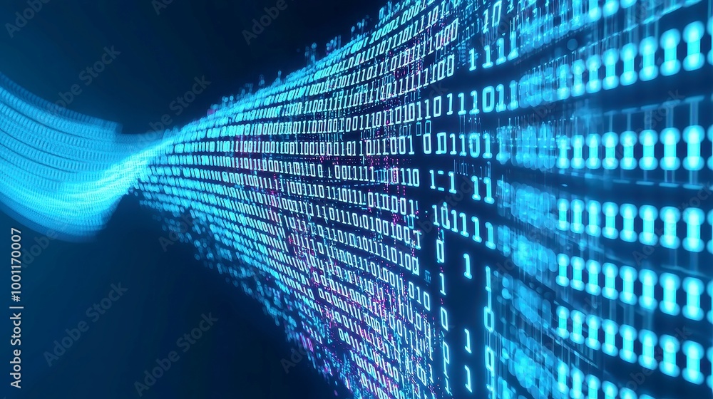 Poster digital matrix, a captivating backdrop of flowing binary codes and intricate data patterns, embodyin