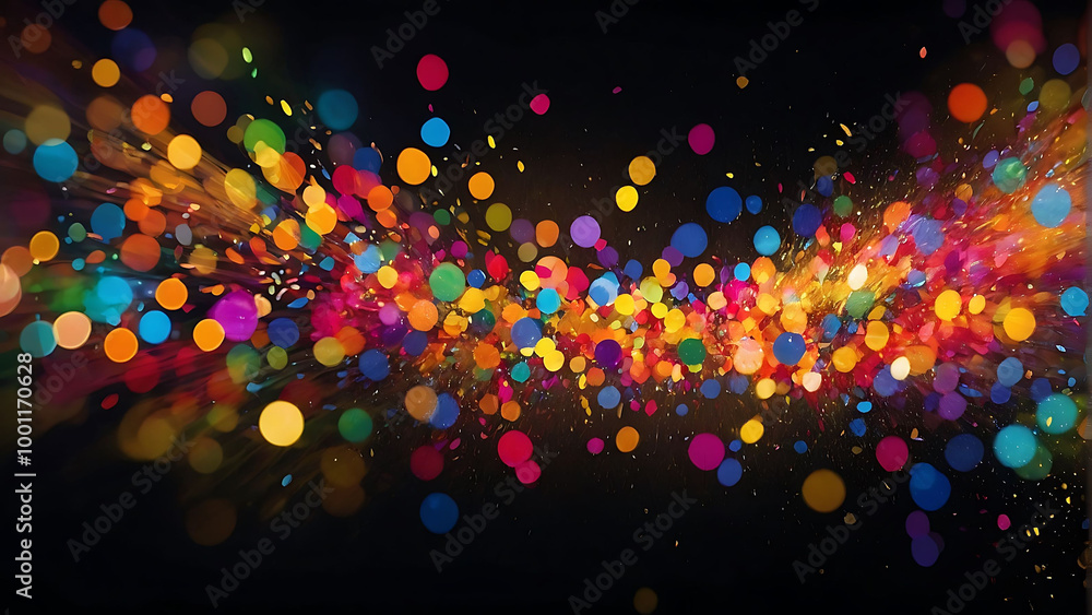 Aufkleber a vibrant burst of colorful bokeh lights against a black background, creating a dynamic and festive 