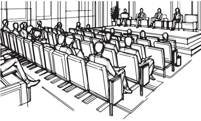 Conference hall interior graphic black white sketch illustration vector