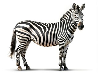 Fototapeta premium A majestic African zebra stands confidently, its striking black and white stripes contrasting sharply against a clean, seamless, and isolated white studio background.