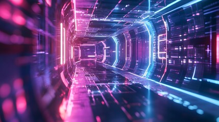 Obraz premium Futuristic Neon-Lit Holographic Art in a Digital Space of Infinite Possibilities