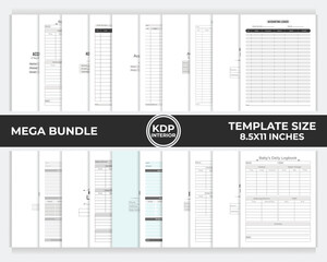 KDP interior bundle accounting ledger, baby care logbook unique template design