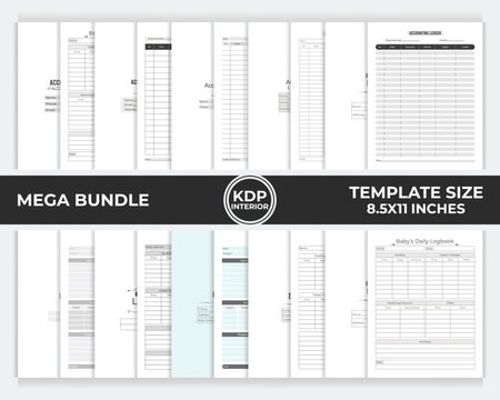 KDP interior bundle accounting ledger, baby care logbook unique template design