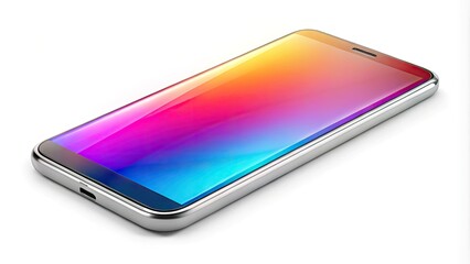 A sleek, modern smartphone with a bright, high-resolution display, isolated on a pure white background, with a subtle shadow and soft light gradient.