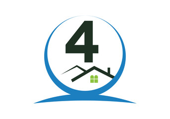 Letter 4 House Logo Design Template Inspiration, House Logo Vector Illustration.