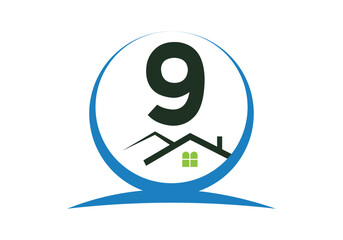 Letter 9 House Logo Design Template Inspiration, House Logo Vector Illustration.