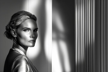 Vintage black and white portrait of a woman at a formal reception, an idea for a post about style and fashion