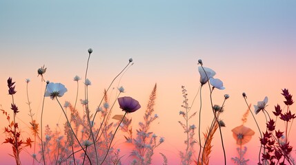 Negative space art with the silhouettes of wildflower