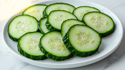Freshly Sliced Cucumbers on a White Plate - A Perfect Healthy Snack for Any Occasion