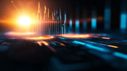Visual report with bar charts, line charts, pie charts, 3D illustration