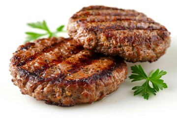 Grilled hamburger meat cutlet isolated on white background. AI generative