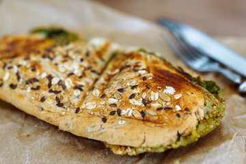 hot sandwich made of whole grain bread