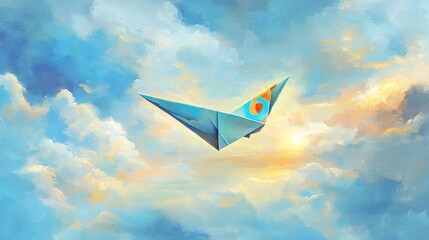 Naklejka premium Paper Airplane in Blue Sky