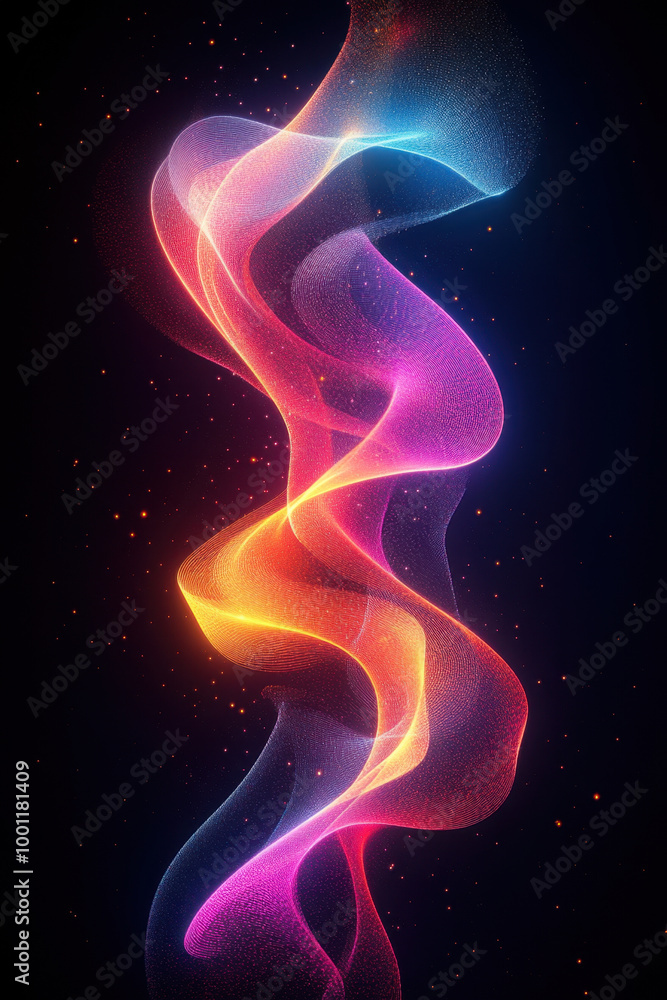 Poster neon background, curved neon lines traverse a dark background, creating a mesmerizing backdrop with 