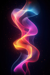 Naklejka premium neon background, Curved neon lines traverse a dark background, creating a mesmerizing backdrop with leading lines that draw the viewer's eye. Two-thirds of the design remains free,