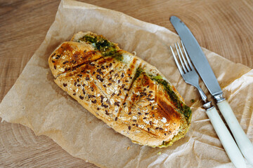 hot sandwich made of whole grain bread