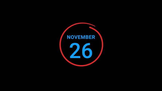 26th November Calendar date Animation