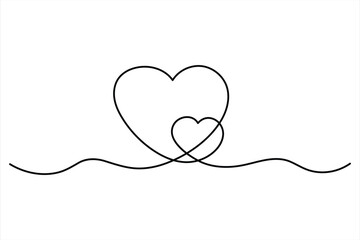 Two hearts continuous single line art drawing  Vector illustration isolated on white background