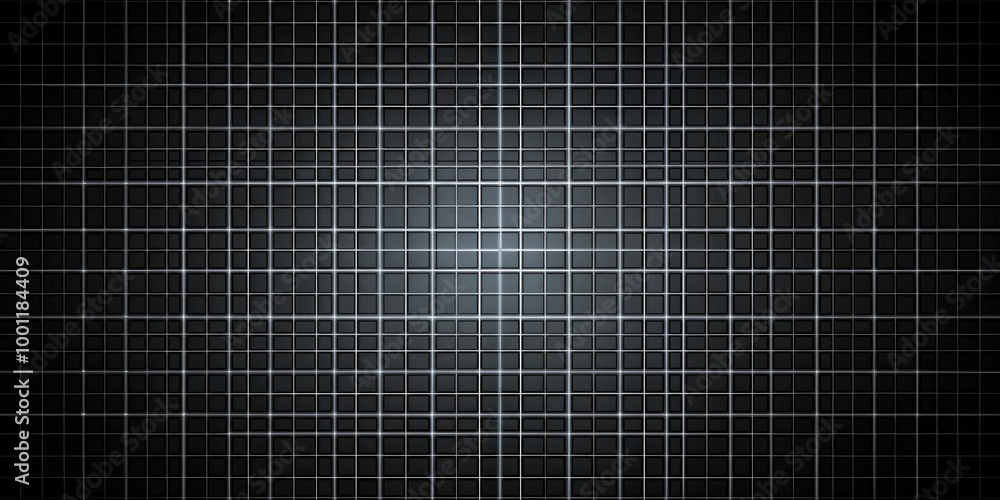 Poster dark and sleek grid pattern on a black background, abstract geometric design with gray lines and sub